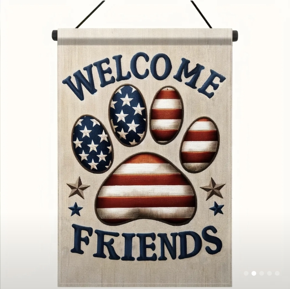 Any 2/$12 - Patriotic Paw Welcome Friends Garden Flag - Picture 2 of 5